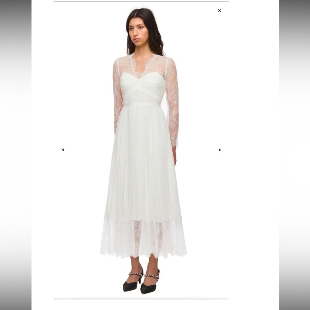 Self Portrait Chiffon Lace Sleeved ivory MIDI dress women’s size 8 - Picture 2 of 13